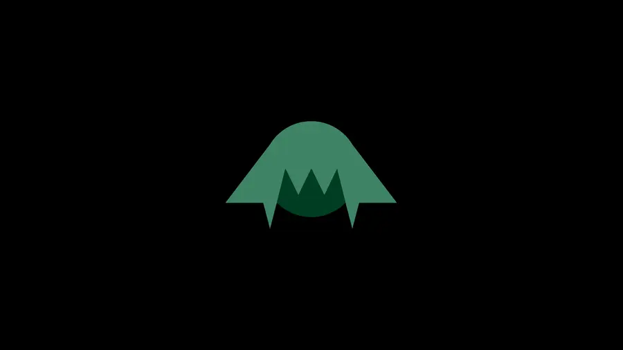 Green Sayn symbol on a dark background.